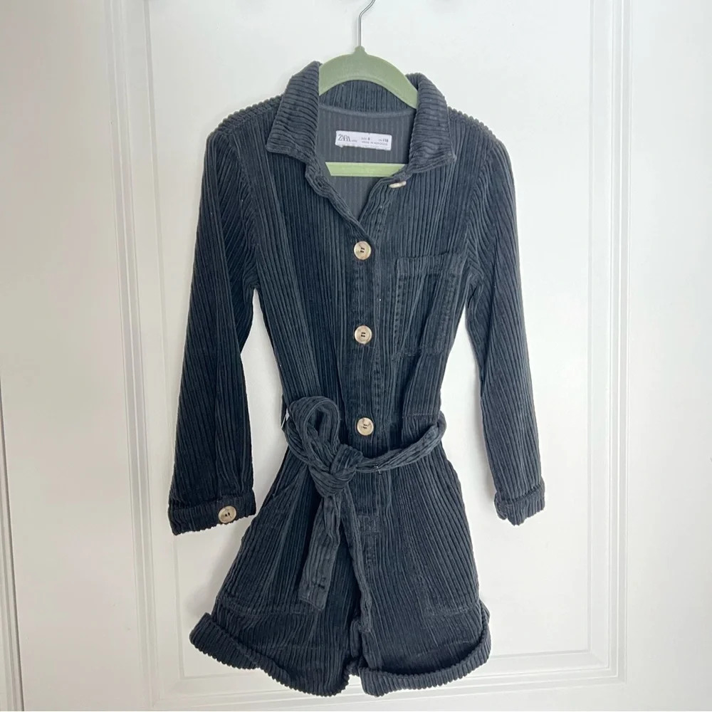Zara Girls Corduroy Long Sleeve Playsuit Black  size 6